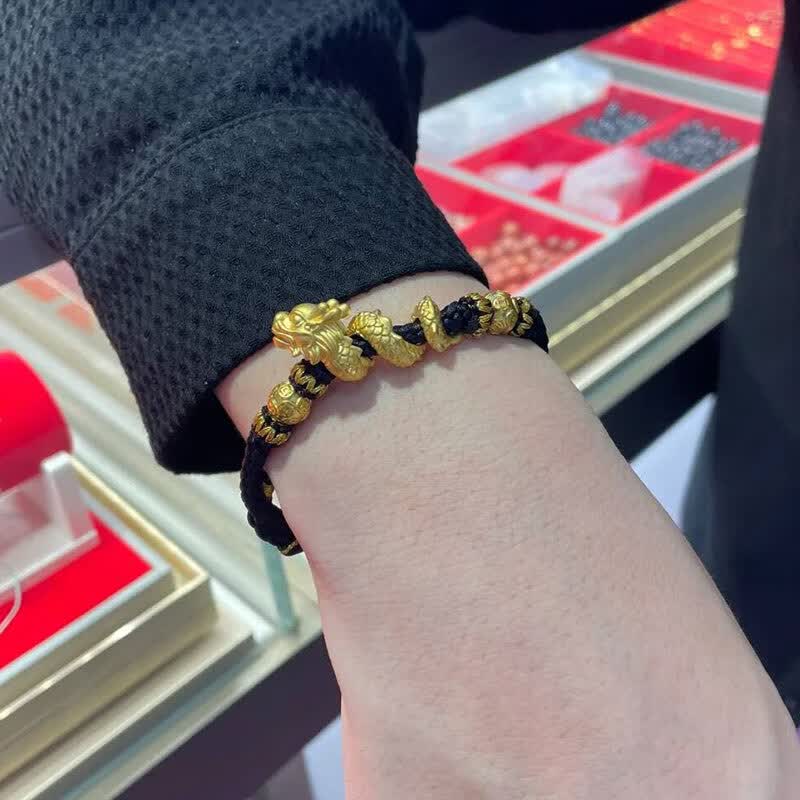 瑞诺黄金盘龙手链男士999足金龙翘首本命年生肖龙年手绳生日礼物男生
