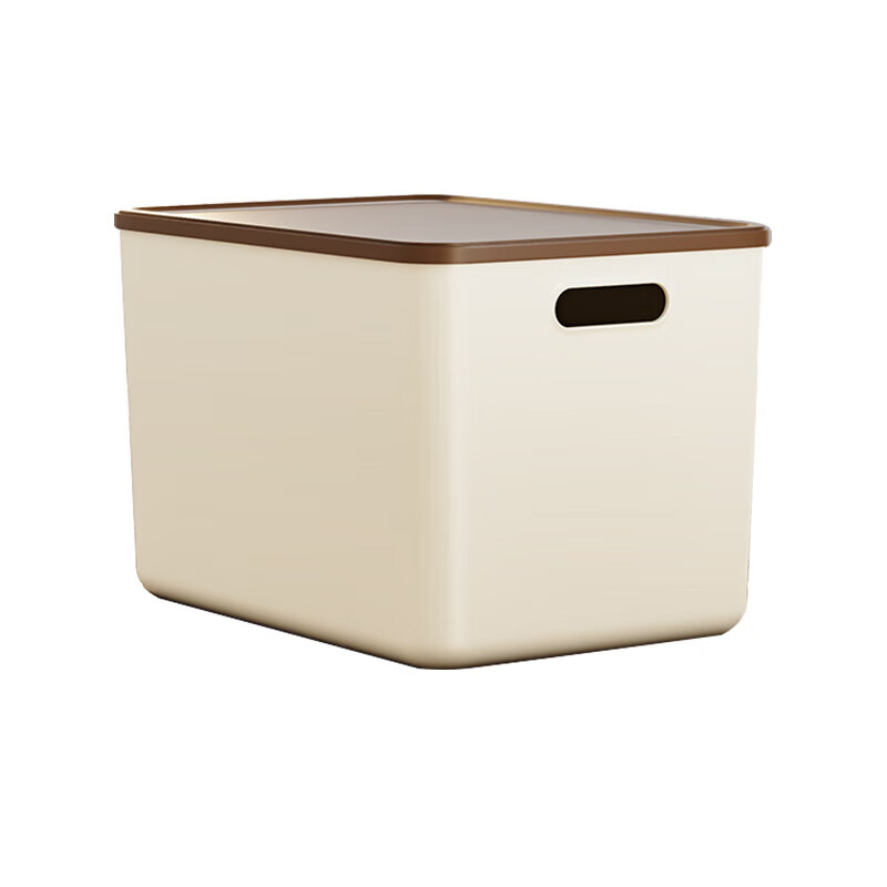 稻草熊收纳箱大号奶油风家用收纳盒塑料整理箱衣服玩具零食卧室储物箱 奶咖色两个装【带盖】