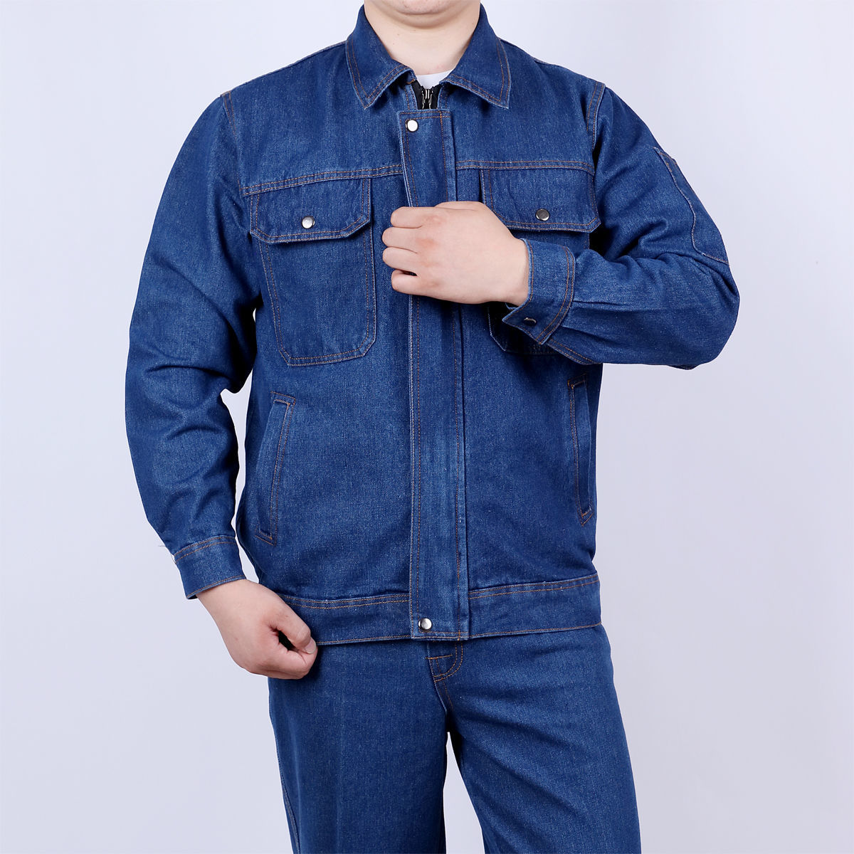 陇水东流电焊牛仔工作服套装男加厚防烫耐磨建筑工地汽修劳保工作服
