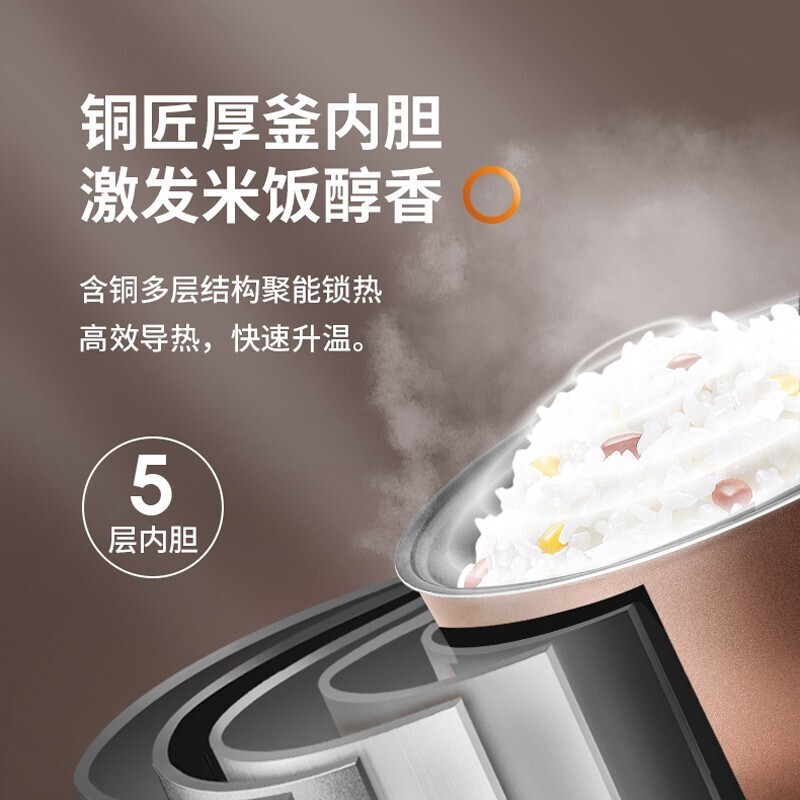 88877-九阳(Joyoung)电饭煲5L家用大容量电饭锅智能预约多功能大功率厚釜内胆煮饭锅5-8-10人 50FZ821【升级5L大容量柴火饭】-详情图