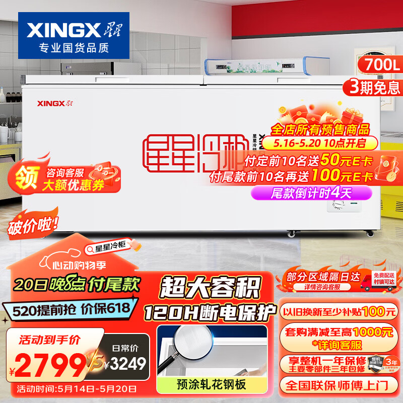 星星（XINGX） 700升 商用大容积卧式单温冰柜 冷藏冷冻转换冷柜 单箱变温冰箱 BD/BC-700R