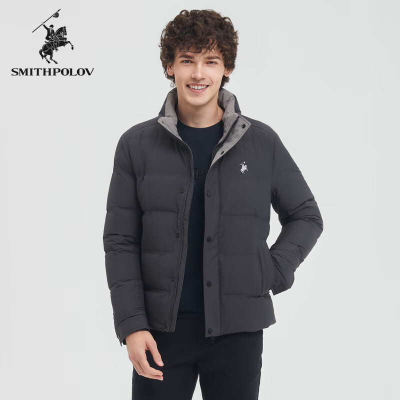 斯密特保罗（SMITHPOLOV）【鸭绒】2024秋冬新款休闲羽绒服男士保暖简约立领面包服外套 深灰色 46