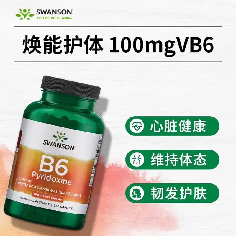斯旺森(SWANSON)维生素B6营养胶囊 VB族6营养素控油护头皮促进心血管健康 250粒 250粒*1瓶