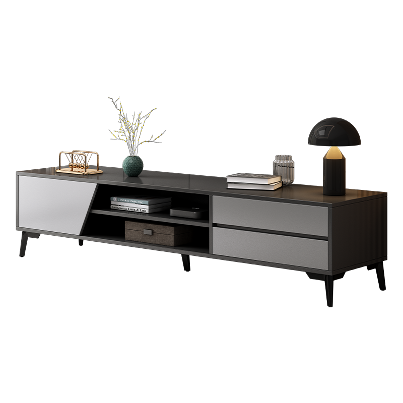 米客米家 轻奢电视柜组合墙柜现代简约电视柜小户型简易卧室北欧客厅电视柜 一门两抽黑色+天空灰色140*30*40cm
