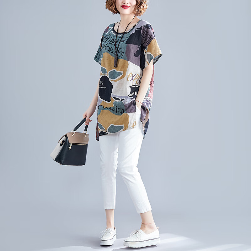 森上优集胖女人时尚显瘦的大码装30岁减龄大码女装夏季显瘦遮肚中长款