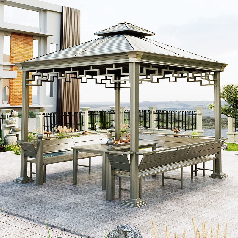 柚乐场 新中式凉亭户外铝合金凉棚花园庭院别墅阳台楼顶室外休闲亭子