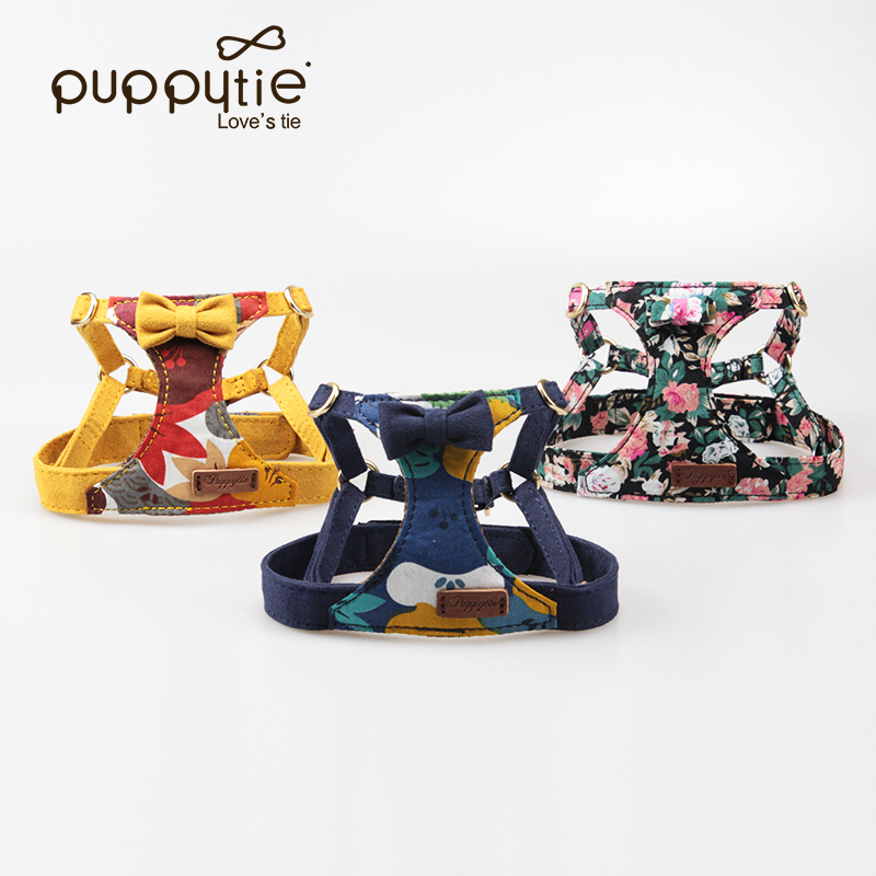 puppytie猫咪牵引绳遛猫背心式猫猫胸背带猫绳外出防挣脱宠物用品 黄-胸背带+牵引绳 XS-超小型建议 5-12斤