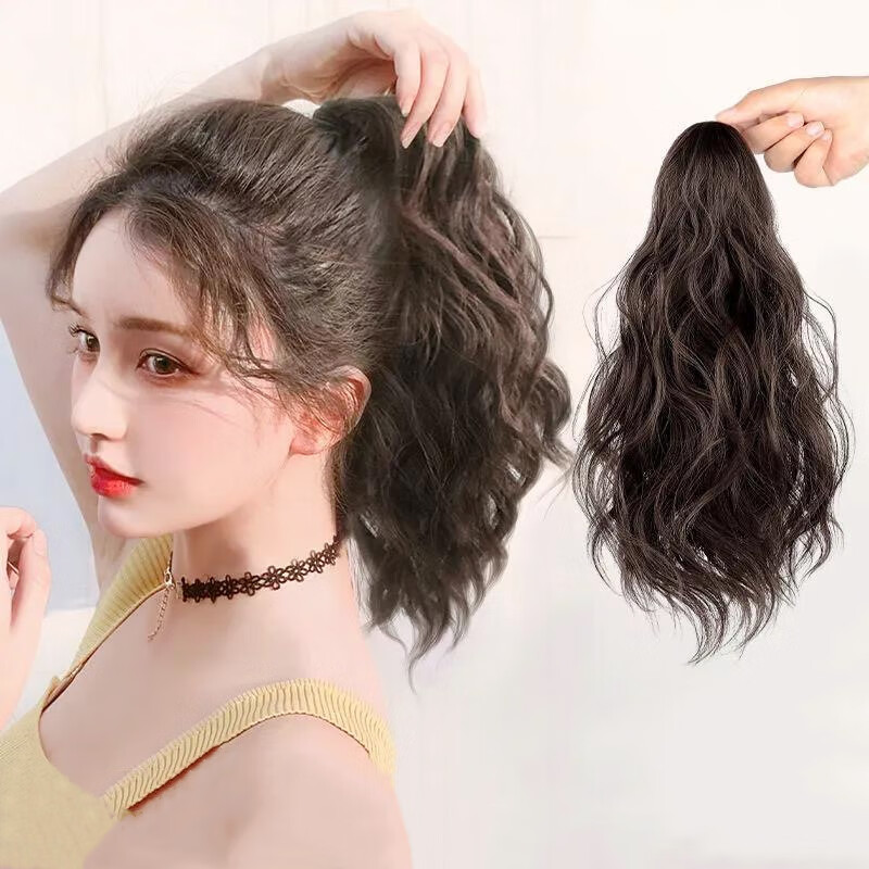 【全新升级】2022新款云朵烫马尾真发全真假发抓夹款自然卷发短款不