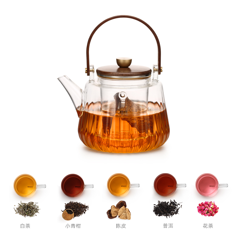 尚明 耐热玻璃家用蒸煮一体茶壶养生带电陶炉煮茶白茶提梁壶烧水茶壶 蒸煮两用壶 800ml