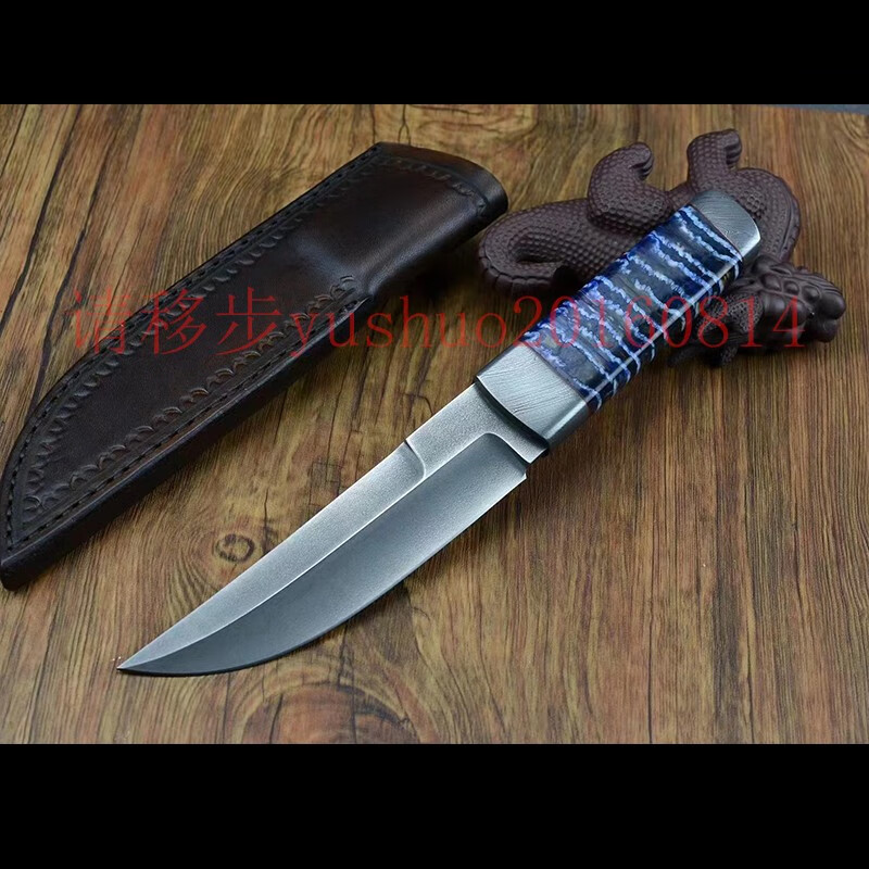 雨轩户外 乌兹钢户外高端短刀名匠锻打大马革钢刀猛犸齿手工制作精美