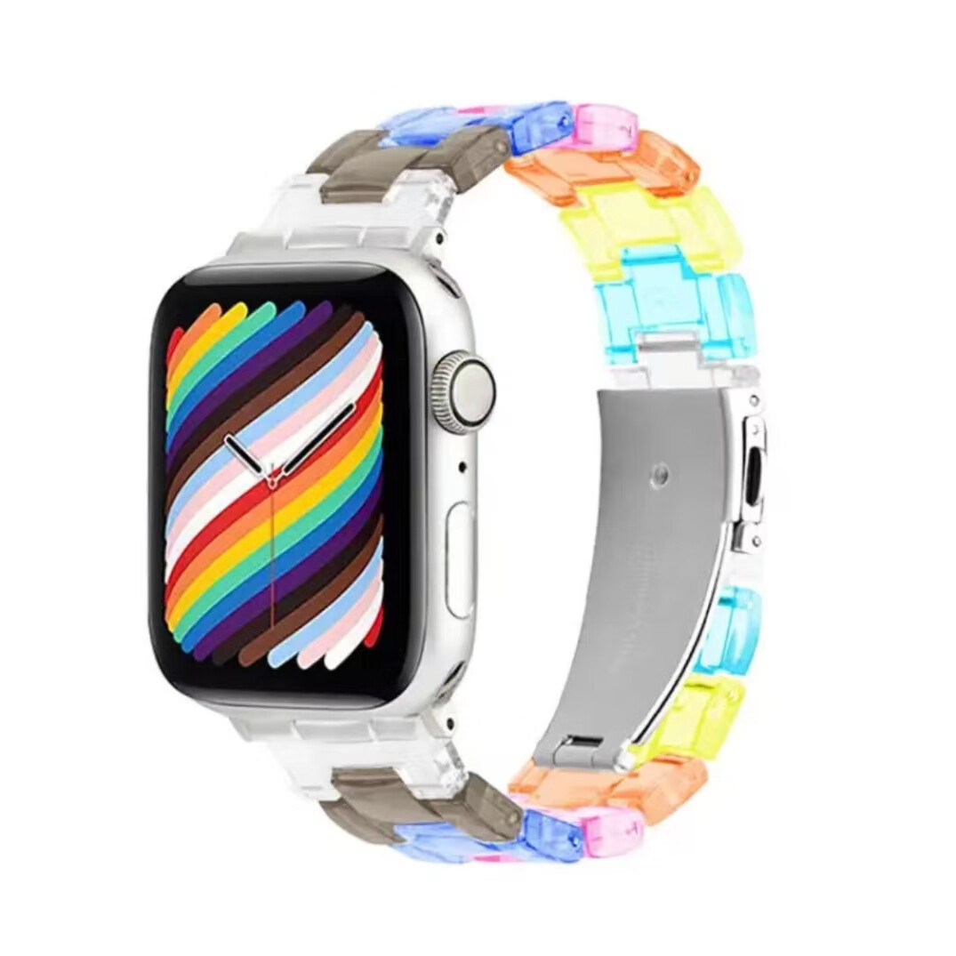 适用于苹果iwatch678se代手表通用树脂透明彩虹表带 华强北通用 白