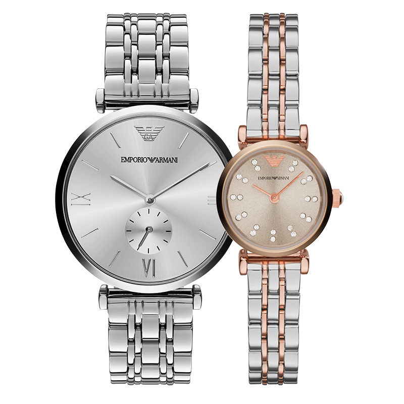 EMPORIO ARMANI阿玛尼手表女士男士情侣满天星玫瑰金石英表腕表情人节生日礼物 为爱臻选情侣对表AR1819+AR1841