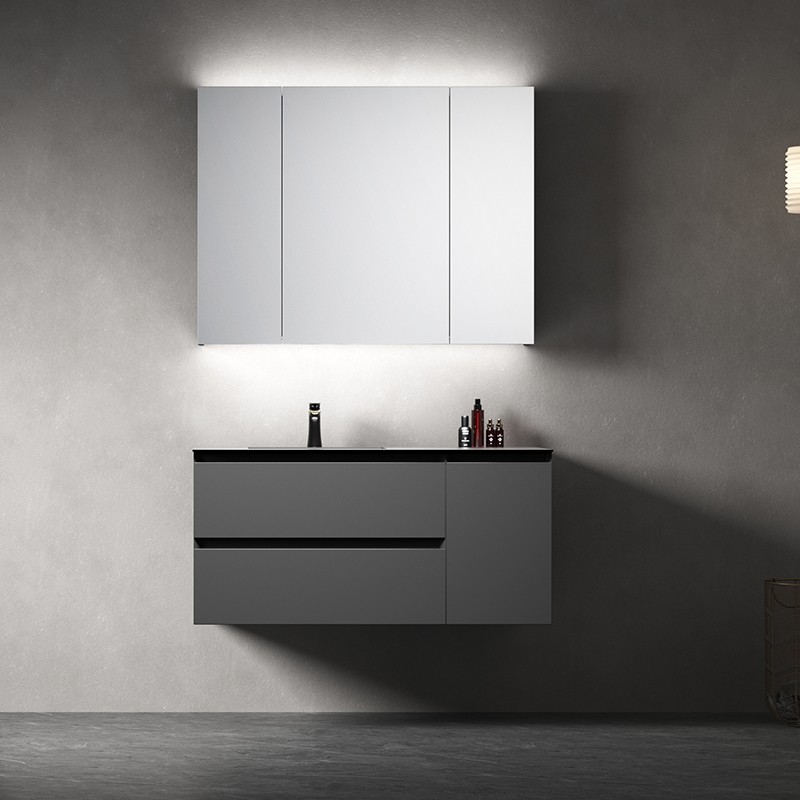 wija)卫生间洗脸盆柜 洗漱台实木烤漆组合柜镜柜洗手台 珍珠灰8026