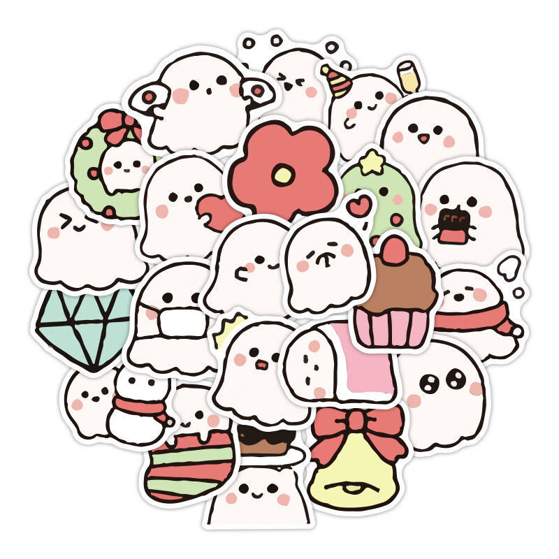 40张可爱幽灵手帐贴纸小清新卡通少女心手账素材日记手机装饰贴画 40