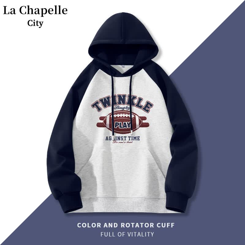 La Chapelle City拉夏贝尔连帽卫衣女款2023新款藏蓝色美式复古插肩袖慵懒风外套潮 藏蓝-闪烁橄榄 M高性价比高么？