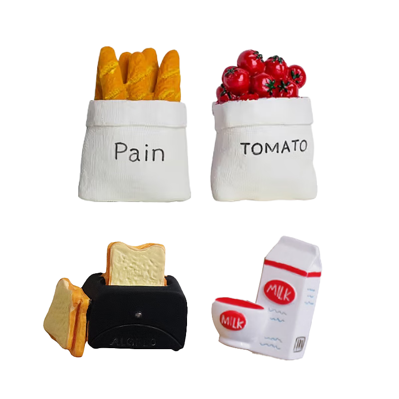 拜杰冰箱贴磁贴 4个装 备忘贴立体磁性贴装饰磁力贴早教玩具食物模型 西红柿+面包+牛奶+面包机
