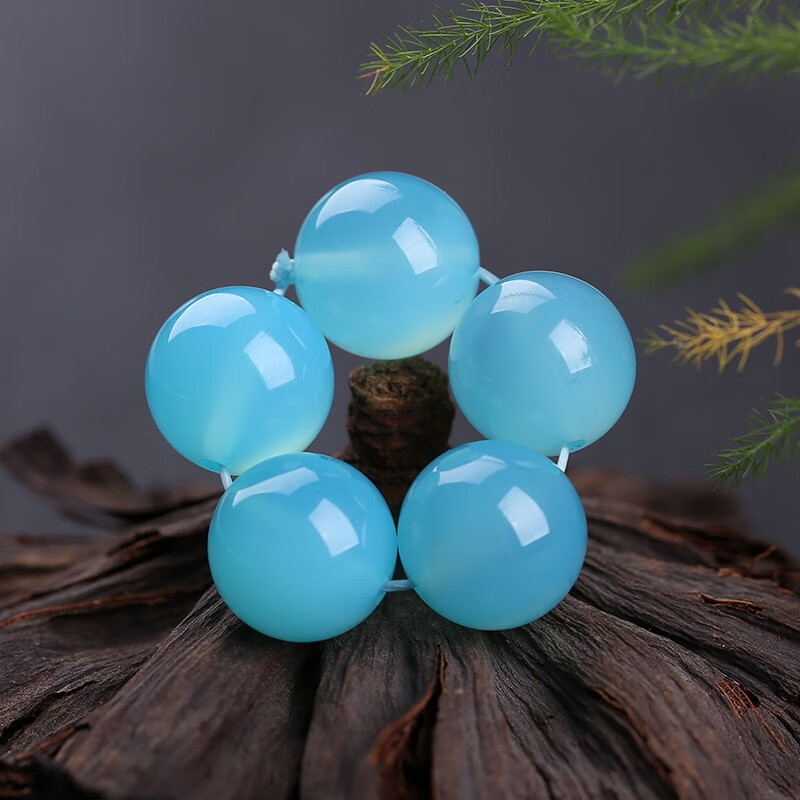 顶盈 台湾天然冰种蓝玉髓散珠 海蓝宝色圆珠 水晶手串 diy多宝配珠128