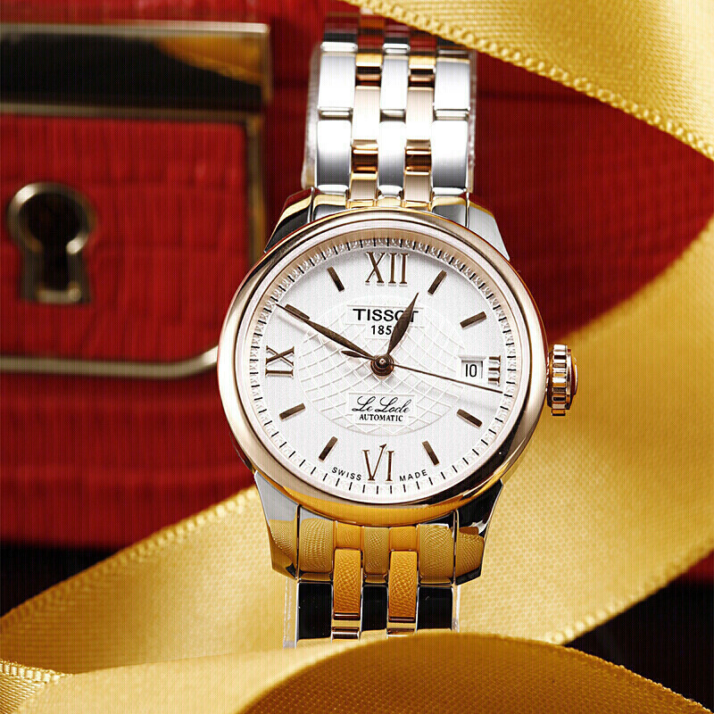 天梭tissot瑞士手表力洛克系列钢带机械女士腕表送女友t41218333
