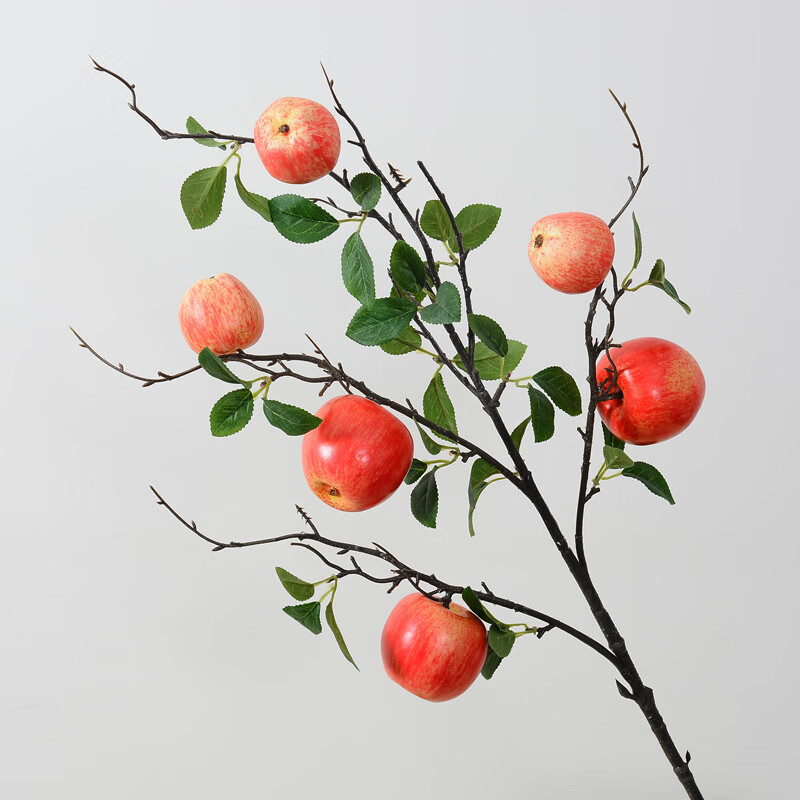 仿真柿子石榴单枝假花中式家居摆件福桶年宵插花仿真苹果水果 苹果-1支装