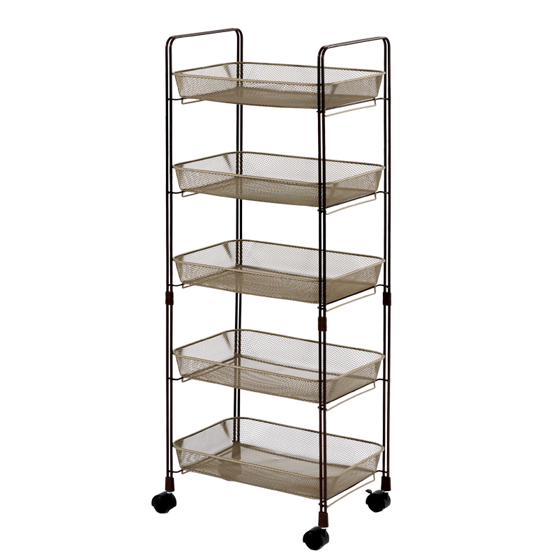 网纳 厨房置物架水果蔬菜收纳小推车 客厅卧室储物架可移动网篮架子 五层古铜金 WN-7402Y2