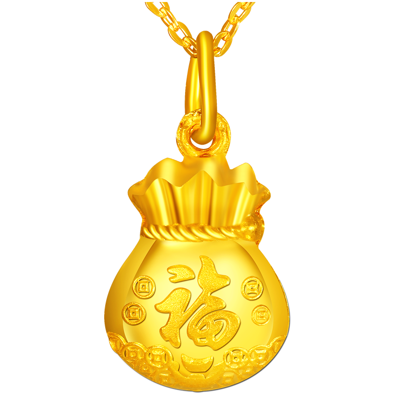 菜百首飾 黃金吊墜 雙面福字福袋黃金吊墜不含鏈 計價(jià) 約2.90克七夕禮物