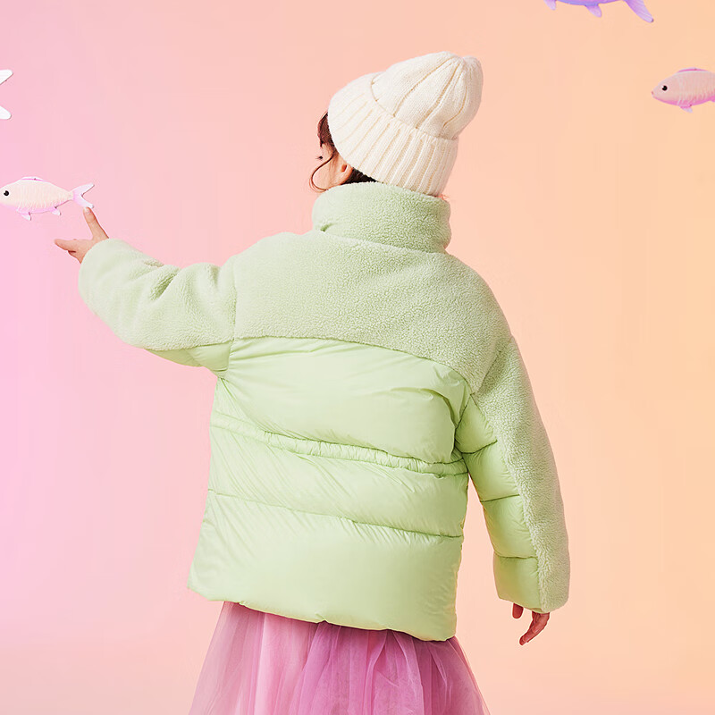MQD童装女大童冬装立领羽绒服 浅绿 130