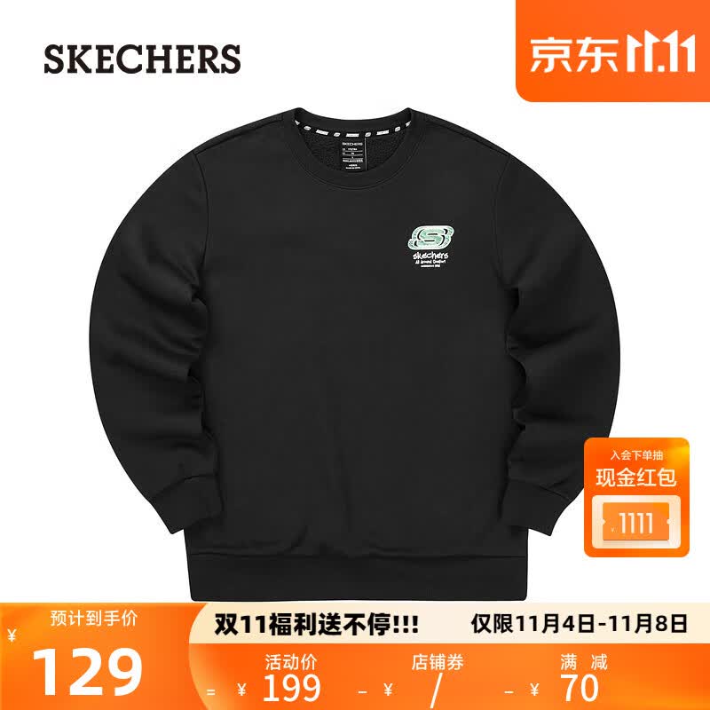 斯凯奇（Skechers）秋季新款缤纷休闲系列针织加绒保暖套头卫衣L322U096 碳黑/0018 L属于什么档次？