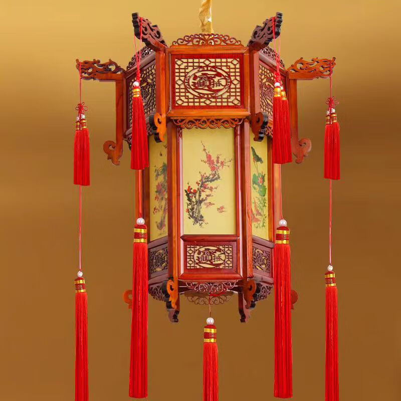 锦发中式灯笼挂饰古典实木六角宫灯结婚防水定制阳台大门挂的仿古新年