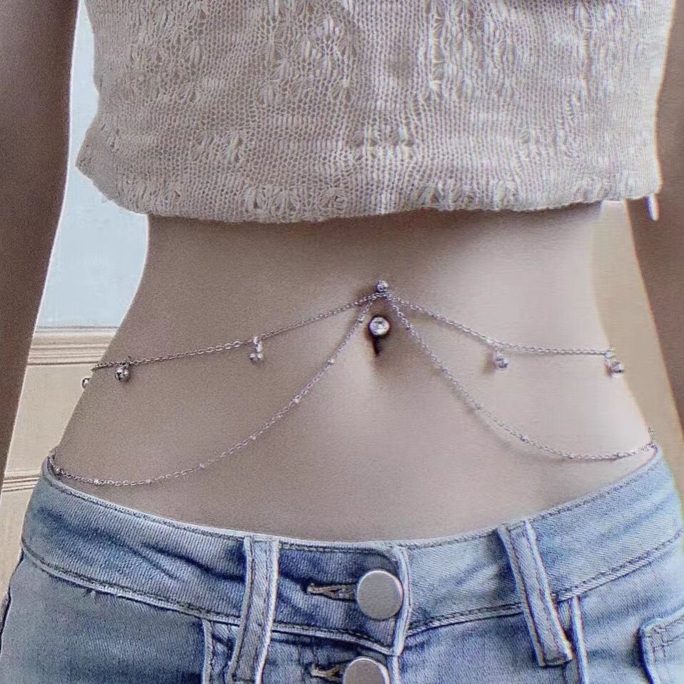 脐钉链脐环性感腰链肚脐钉肚脐环辣妹穿孔 脐钉杆长6mm