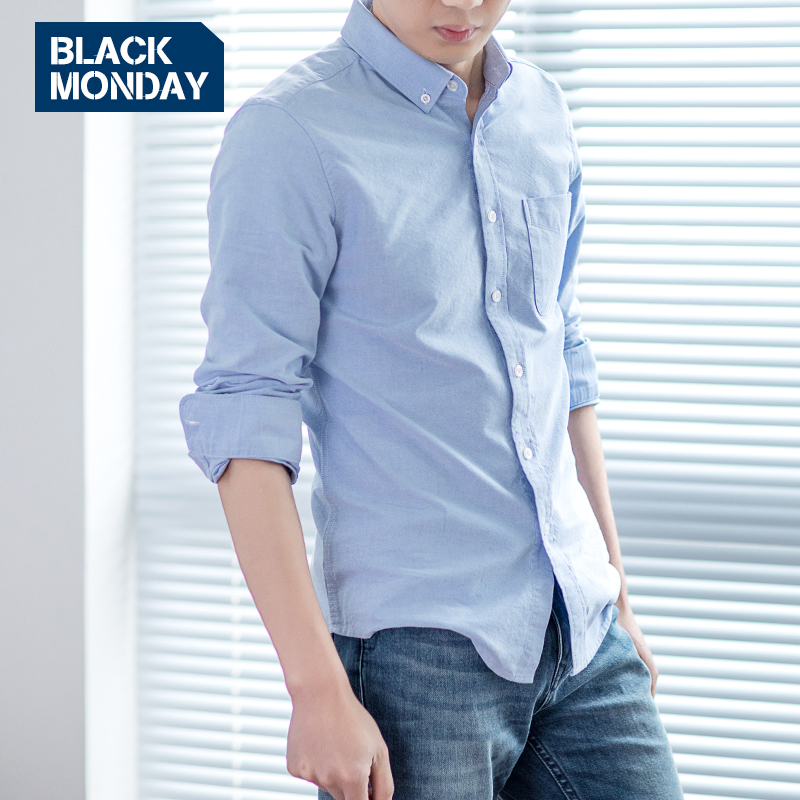 BLACKMONDAY男士商务抗皱衬衫修身纯棉长袖 藏青色 L/175 – ¥129.5
