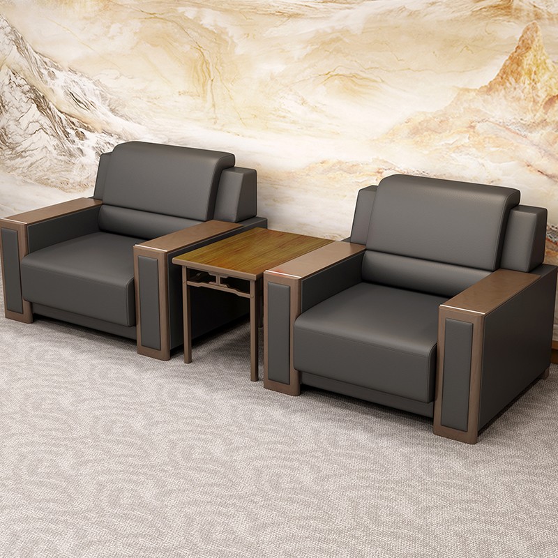 米粤家具接待室沙发老板商务会客皮沙发接待室洽谈大堂接待沙发贵宾室
