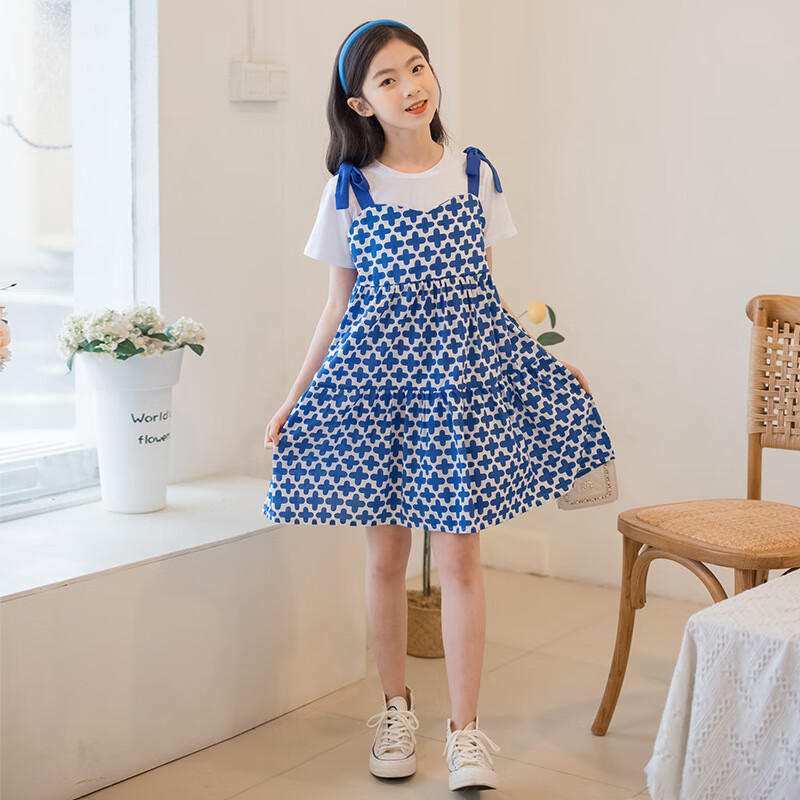 雷姆汀女童连衣裙夏季2022新款8小学生女装夏装韩版ins短袖t恤9假两件