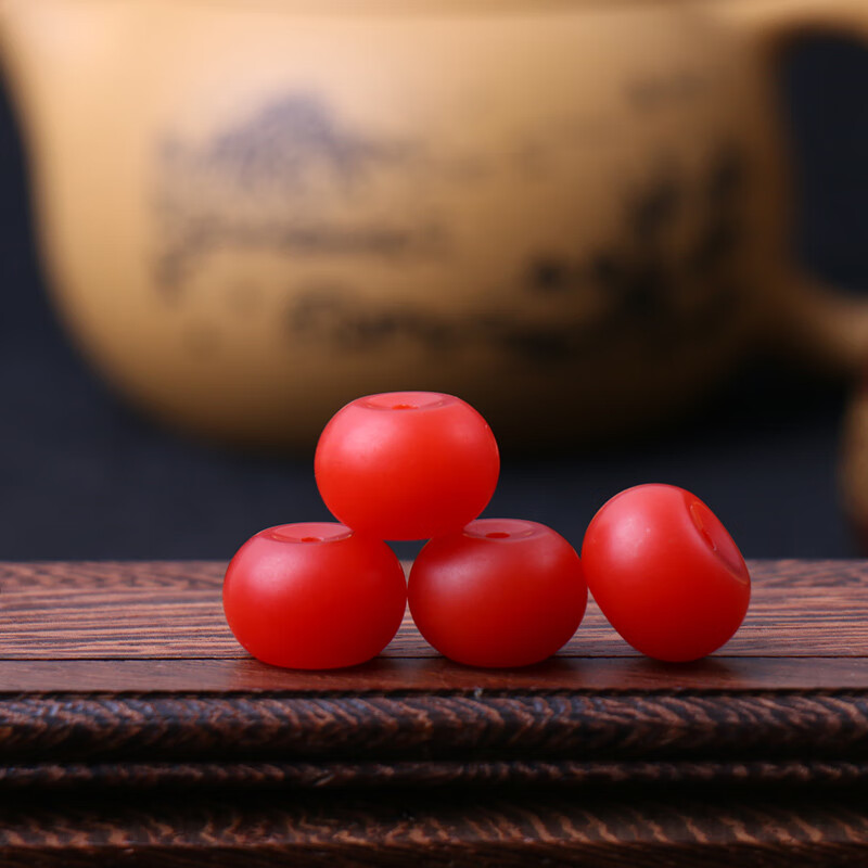 一北 原矿保山南红玛瑙苹果珠配珠 扁珠隔珠diy 文玩配件配饰材料