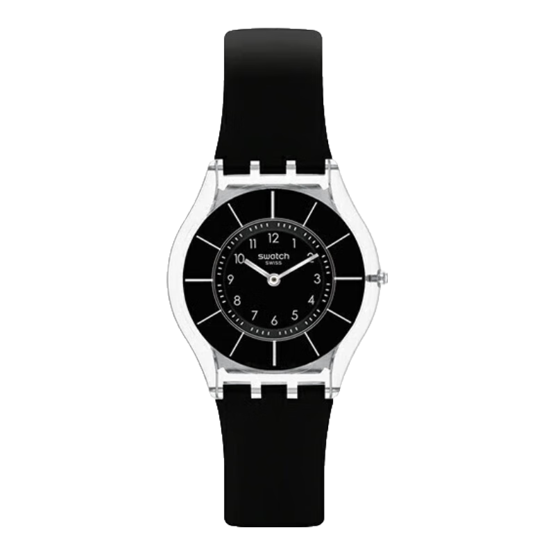 斯沃琪(Swatch)瑞士手表 轻音超薄 蝉翼黑2.0 圣诞礼物考试表男女石英表SS08K103