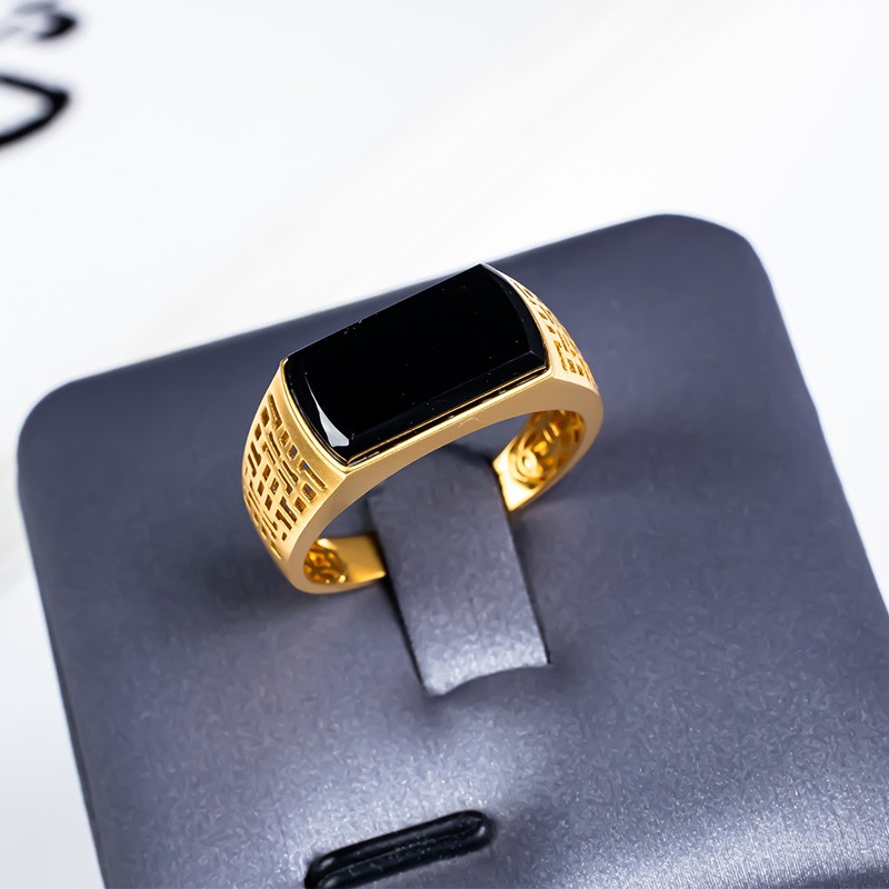 金召玉翡翠a货冰种墨翠男女款翡翠戒指18k金翡翠玉戒马鞍自戴送礼