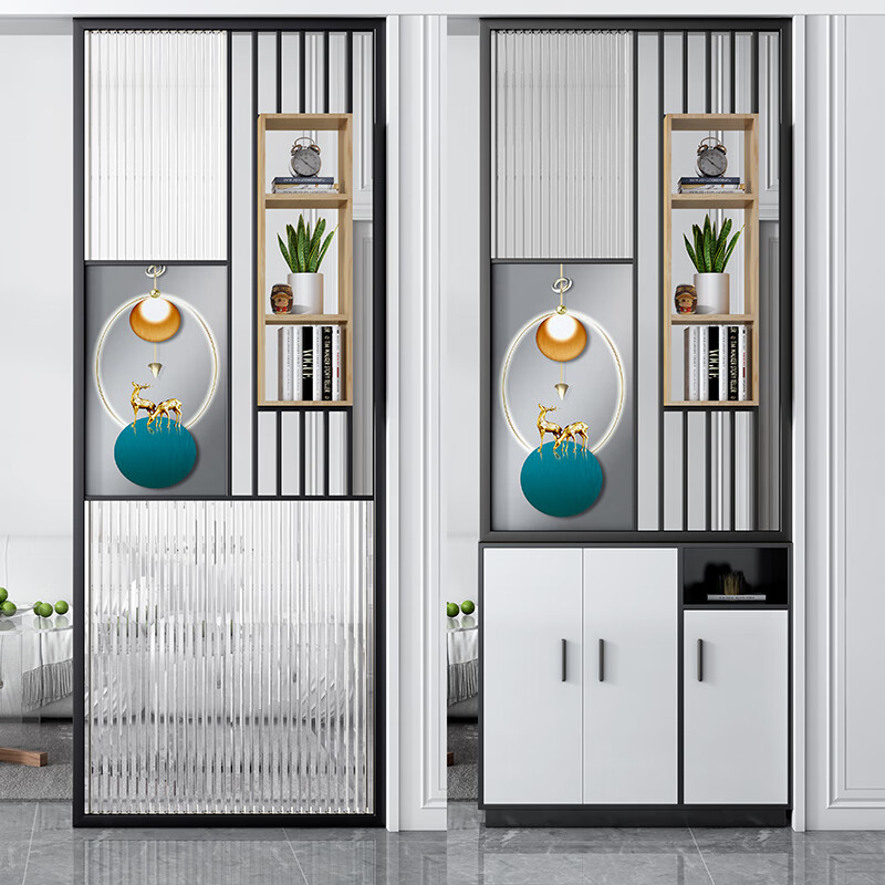 艺可恩屏风隔断柜现代简约长虹玻璃隔断屏风北欧铁艺玄关干区轻奢客厅