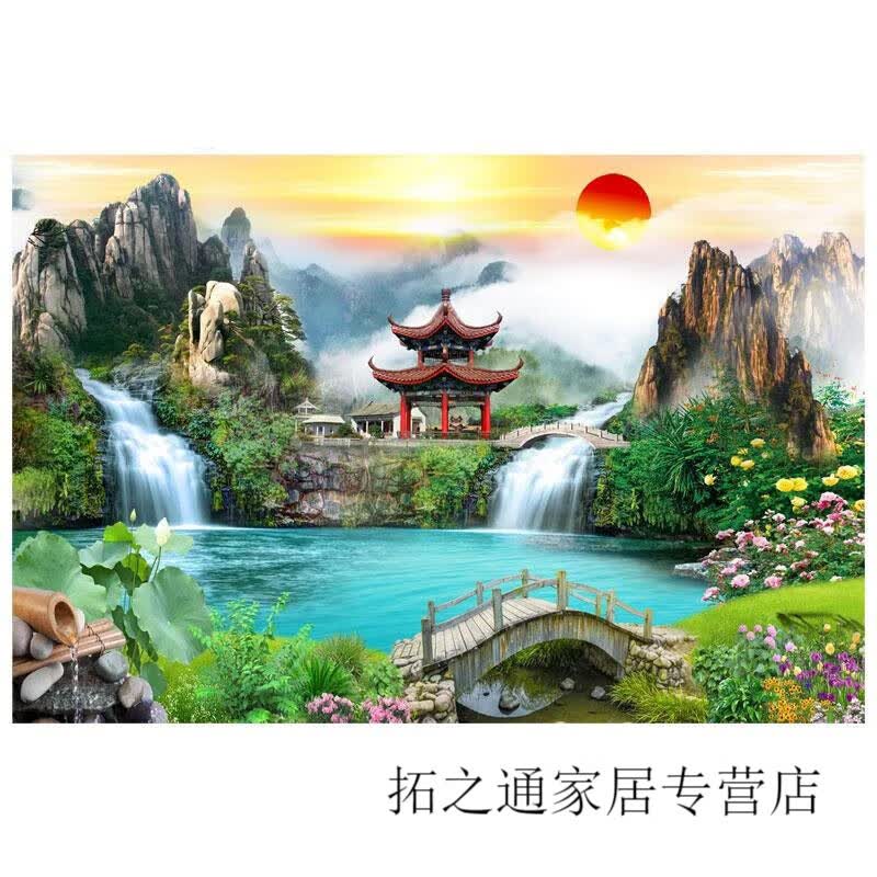 图山水画客厅风景仙家堂口山水画流水 高40厘米x宽60厘米 油画布(不带