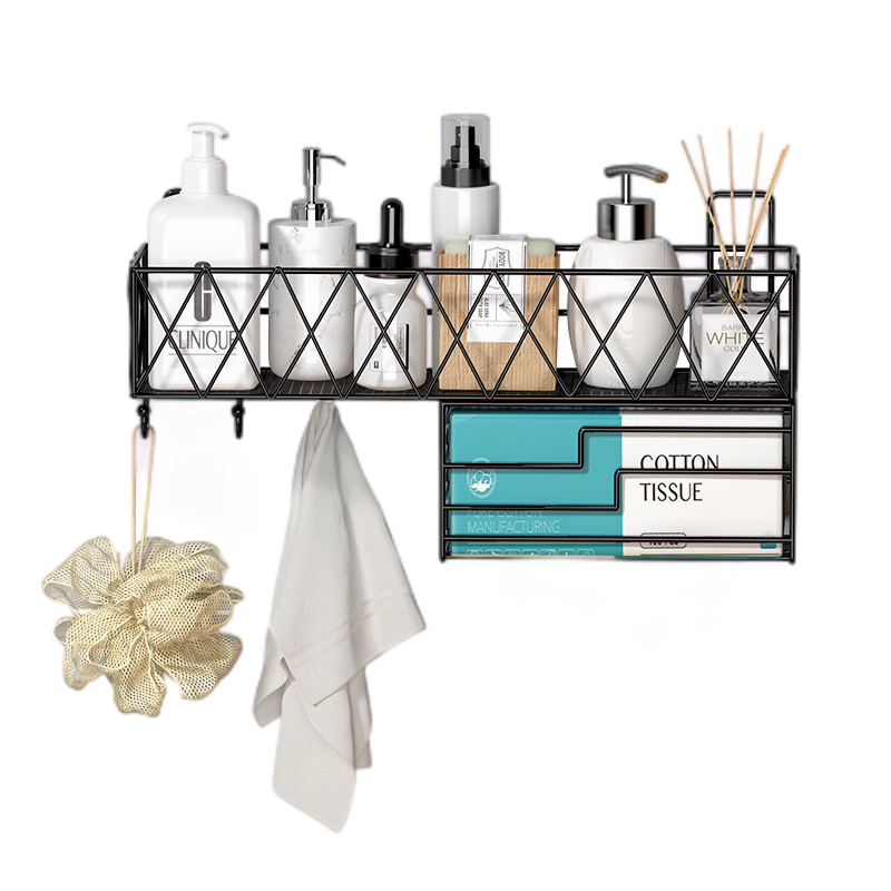 林家小子 洗脸巾置物架卫生间浴室洗漱台洗手间壁挂式免打孔架子厕所收纳架 黑色小号(常规款)