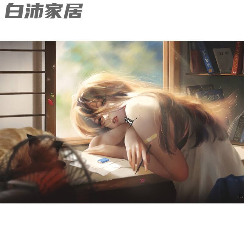 墙贴学生宿舍卧室墙纸唯美壁画贴纸 桌上趴着思考 45x30cm(小号)