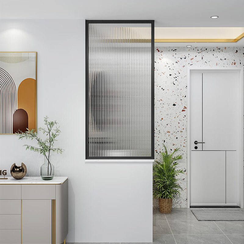 铁班 轻奢铁艺超白长虹玻璃洗手台半墙屏风隔断客厅卫生间现代简约