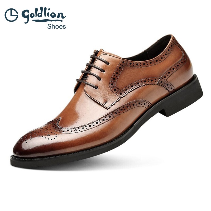 金利来(Goldlion)男鞋新款皮鞋男德比布洛克系带男士商务正装皮鞋男真皮婚鞋大小码 棕色 单层 25 (250mm) 40码