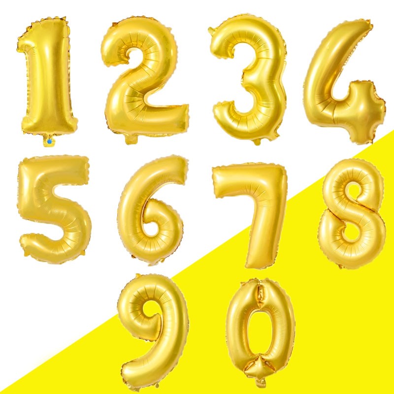 暖先森 生日布置数字气球套餐老人过寿宝宝儿童主题周岁派对气球装饰用品 金色16寸数字【0-9】10个数字 高度35cm