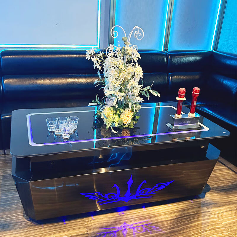 茶几夜场酒吧清吧娱乐场所包厢专用钢化玻璃台面茶 现货黑色底座logo