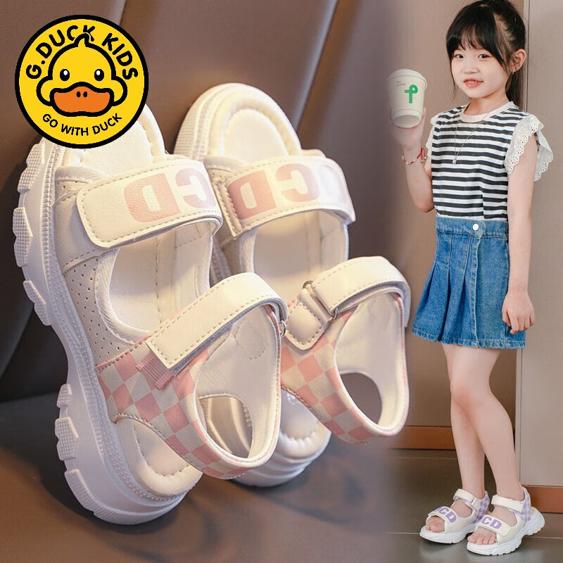 G.DUCKKIDS女童凉鞋夏季2024新款运动露趾软底儿童沙滩鞋中大童小女孩学生鞋 BL-623粉红色 35码内长22厘米
