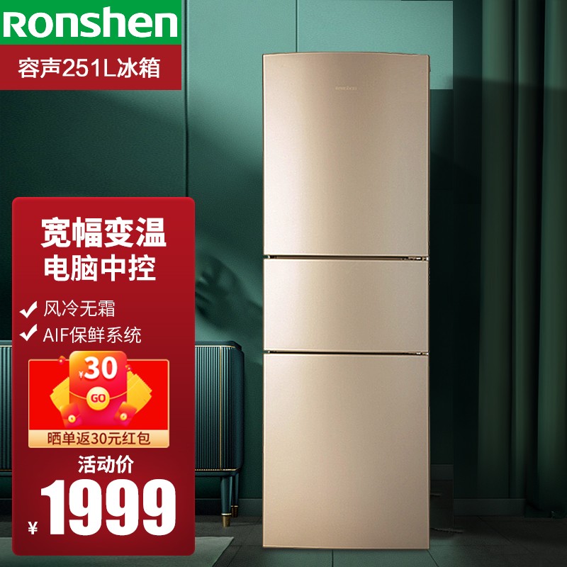容声（Ronshen)三门冰箱小型家用风冷无霜电冰箱低噪节能251L小冰箱 BCD-251WKD1NY