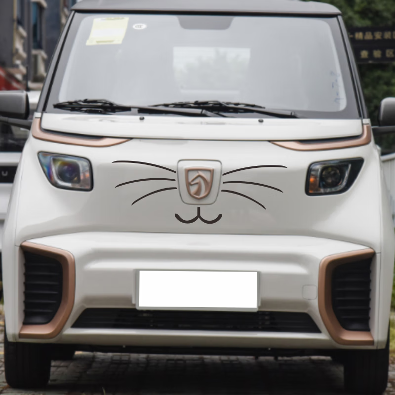 车爱博适用于宝骏e200笑脸车贴e200胡须贴前脸搞笑个性中网可爱猫脸