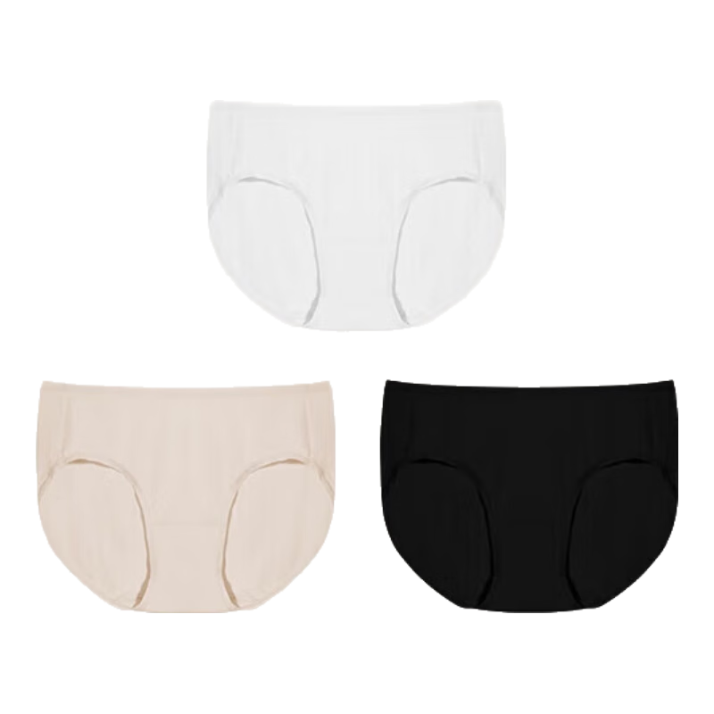 ubras高弹织带莫代尔7A抗菌裆中腰三角裤女士内裤女3条装黑+瓷肌+白 XL