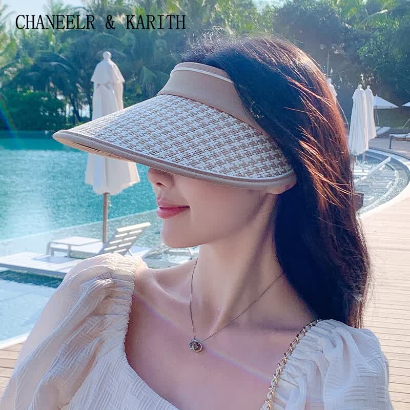 CHANEELR & KARITH防晒帽女2026新款夏季户外骑行旅游空顶太阳帽遮阳帽草编大帽檐女 黑色 M56-58cm