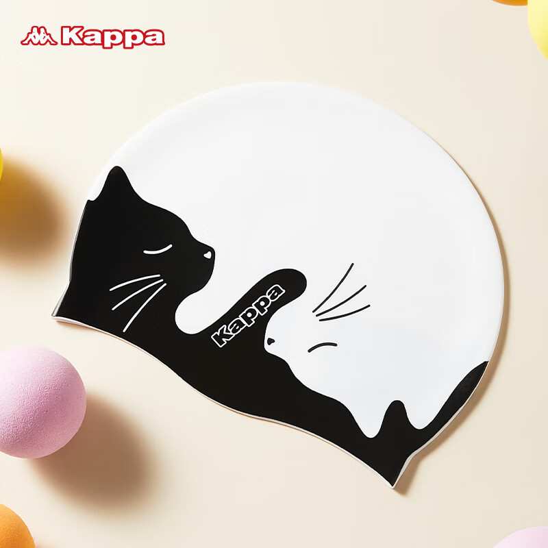 卡帕（Kappa）游泳帽女士款長發(fā)硅膠防水加大不勒頭成人2024新款泳鏡男款 黑白貓咪081[防水泳帽]