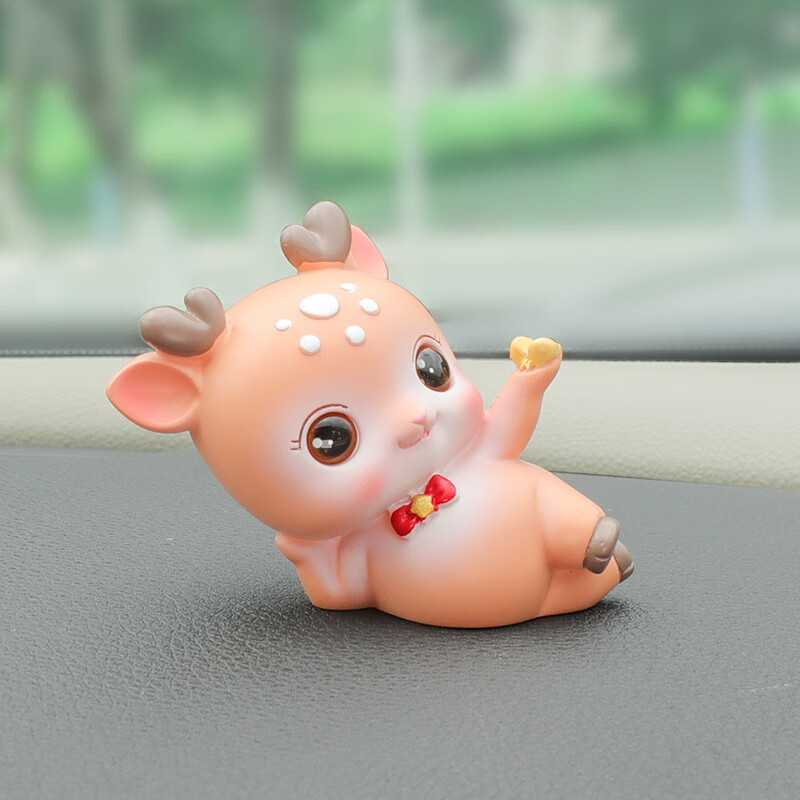 全越初心小萌鹿摆件桌面可爱动物卡通公仔汽车中控台树脂摆饰生日礼物